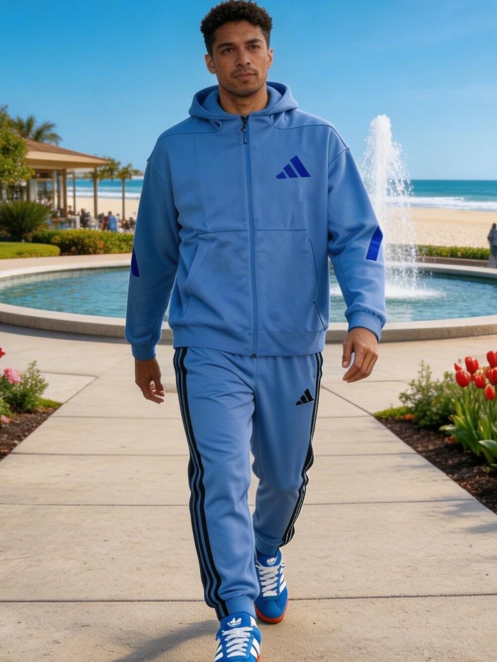 Adidas Men’s Blue Fusion Hoodie Jacket JW4717 Size M | Full Zip‎ Athletic Hoodie